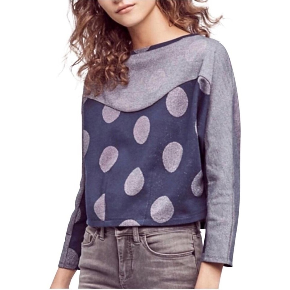 Anthropologie Postmark Blue Polka Dot Cropped Top